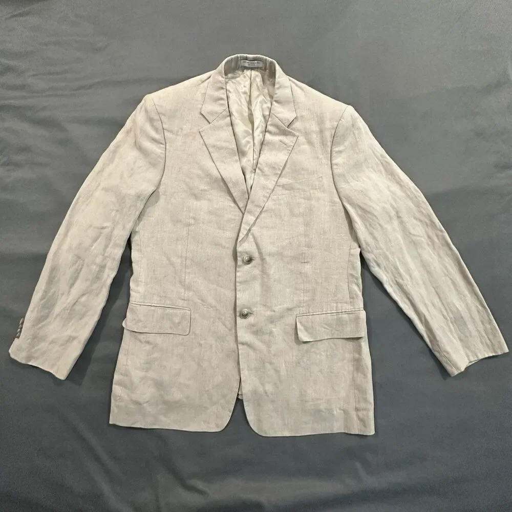 John W. Nordstrom 100% Linen Blazer Mens 44R Sport Coat Woven in Italy 2 Button